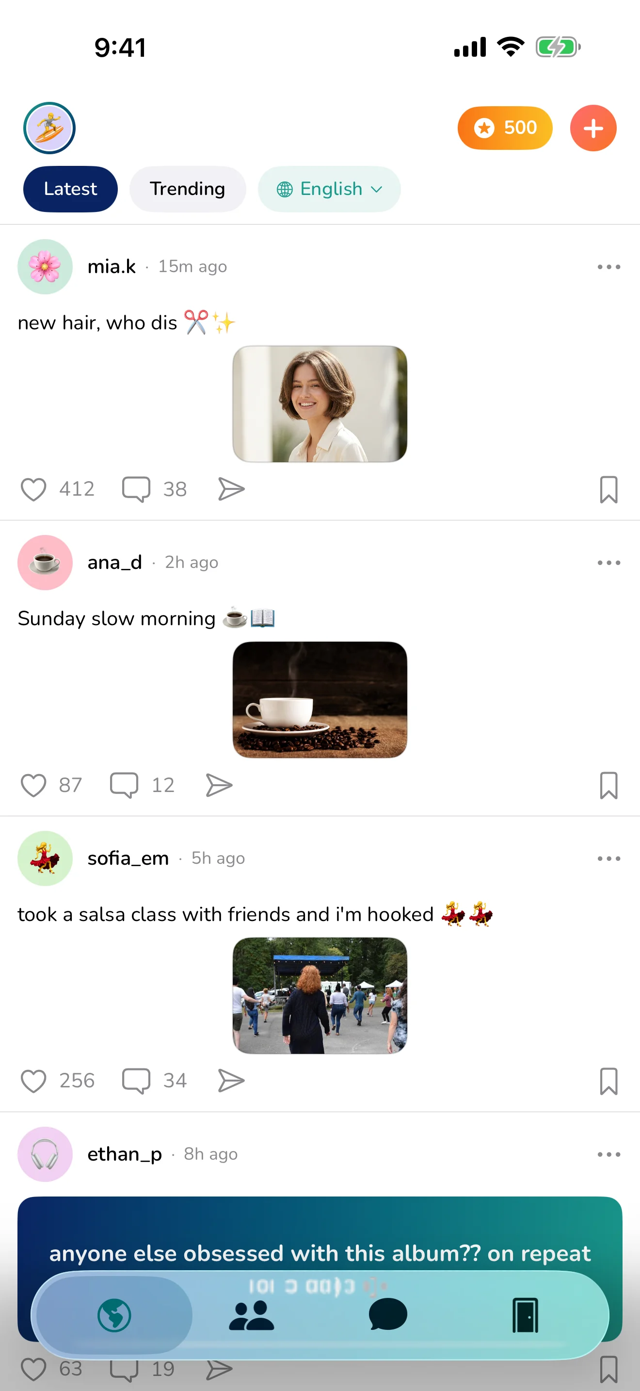 Beach feed showing posts from users around the world
